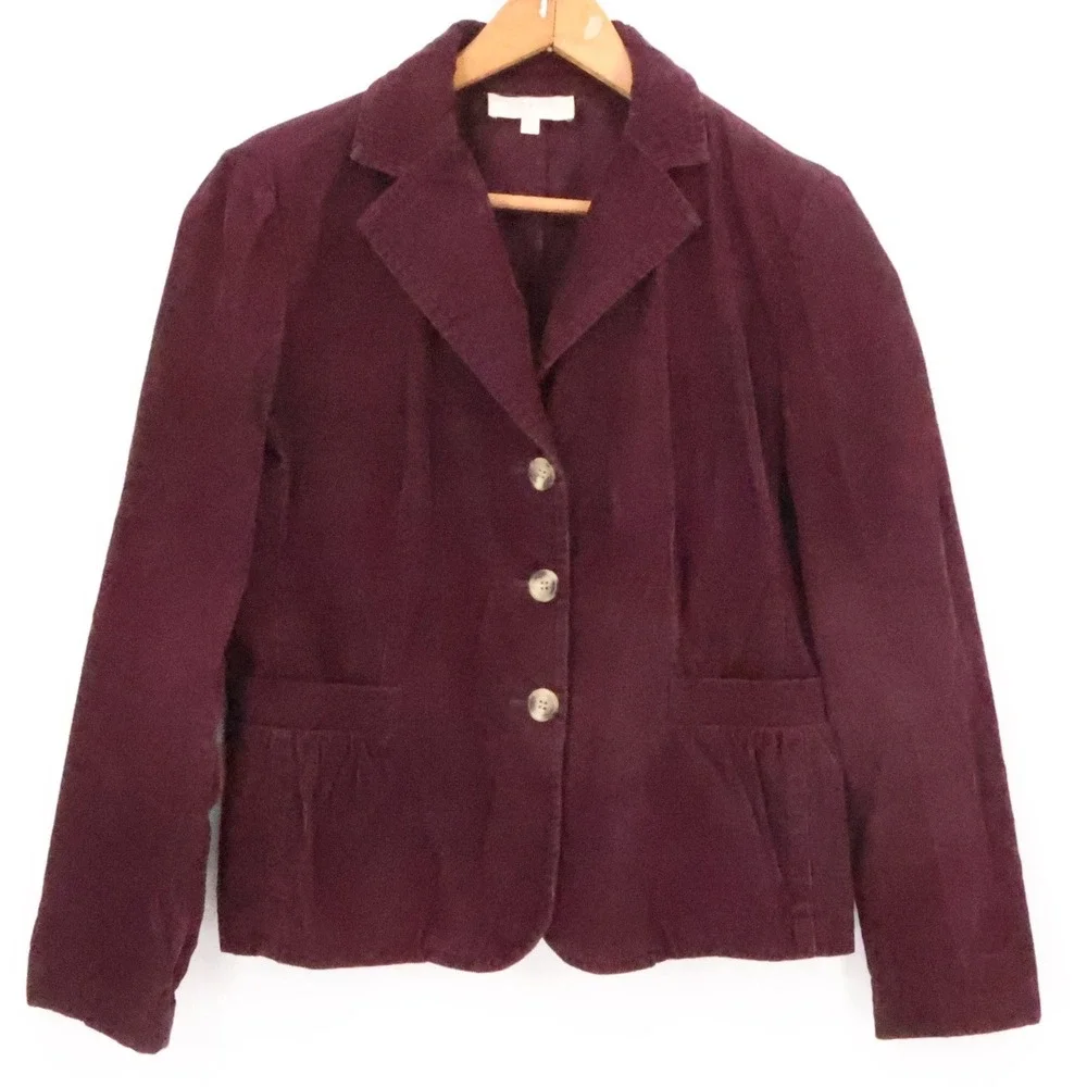 Talbots Burgundy Corduroy Blazer Womens Size 8 Dark Academia Career Button 2010s